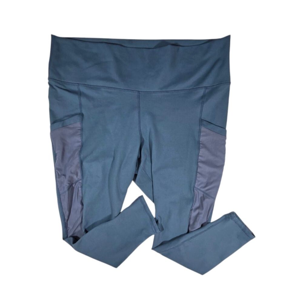 Fabletics High Waisted 7/8 Length Blue Compression Workout Leggings sz 2X